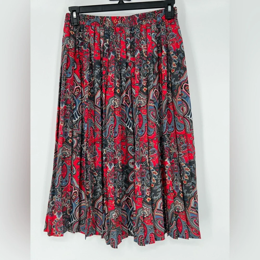 ALFRED DUNNER RED BLUE‎ WHITE PAISLEY FLORAL VINTAGE PLEATED MIDI SKIRT